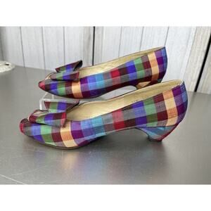 Vintage Stuart Weitzman Rainbow Bow Heels Women’s Size 6 Plaid Colorful